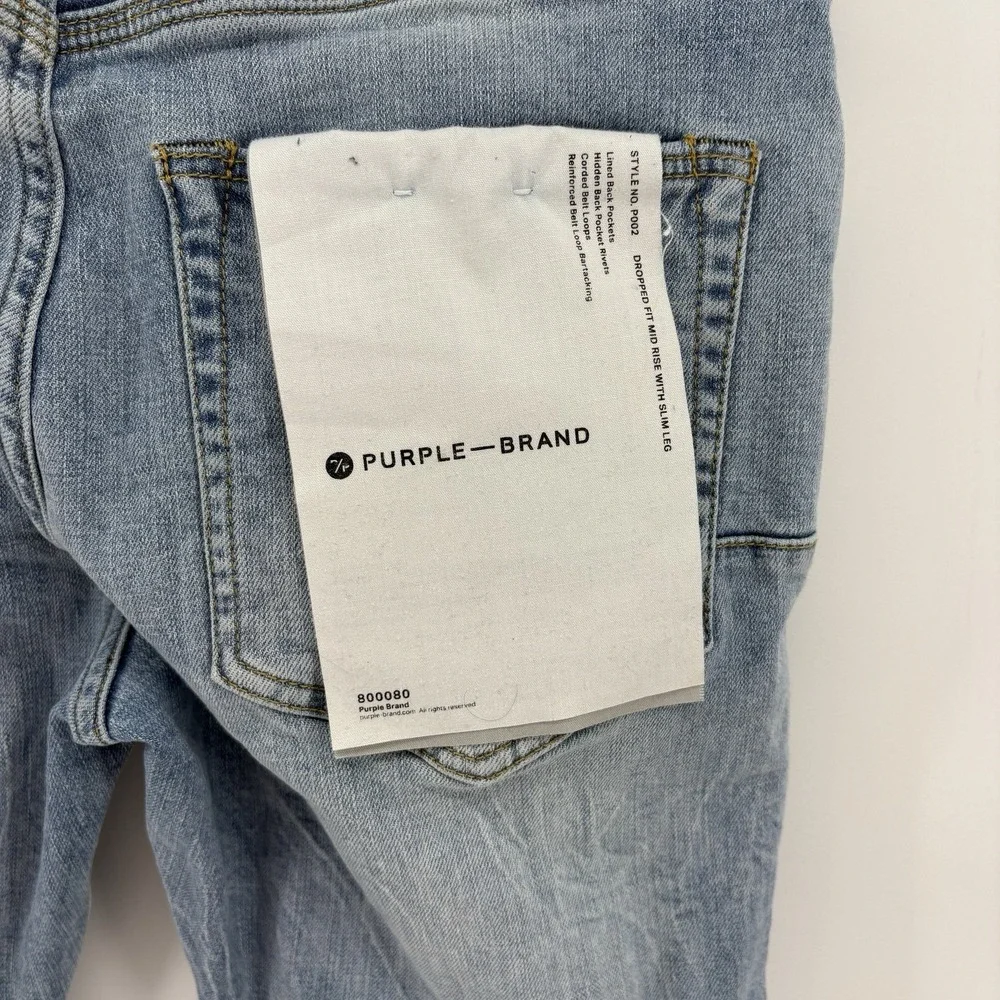 Purple Brand Jeans Men 30x33 Mid Indigo P002 Distressed Stretch Slim Fit Denim